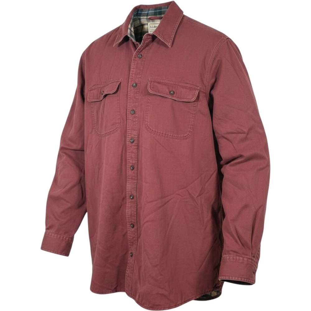 VTG LL Bean Flannel Lined Shirt Mens Large Tall Red Canvas Hurricane Button Up